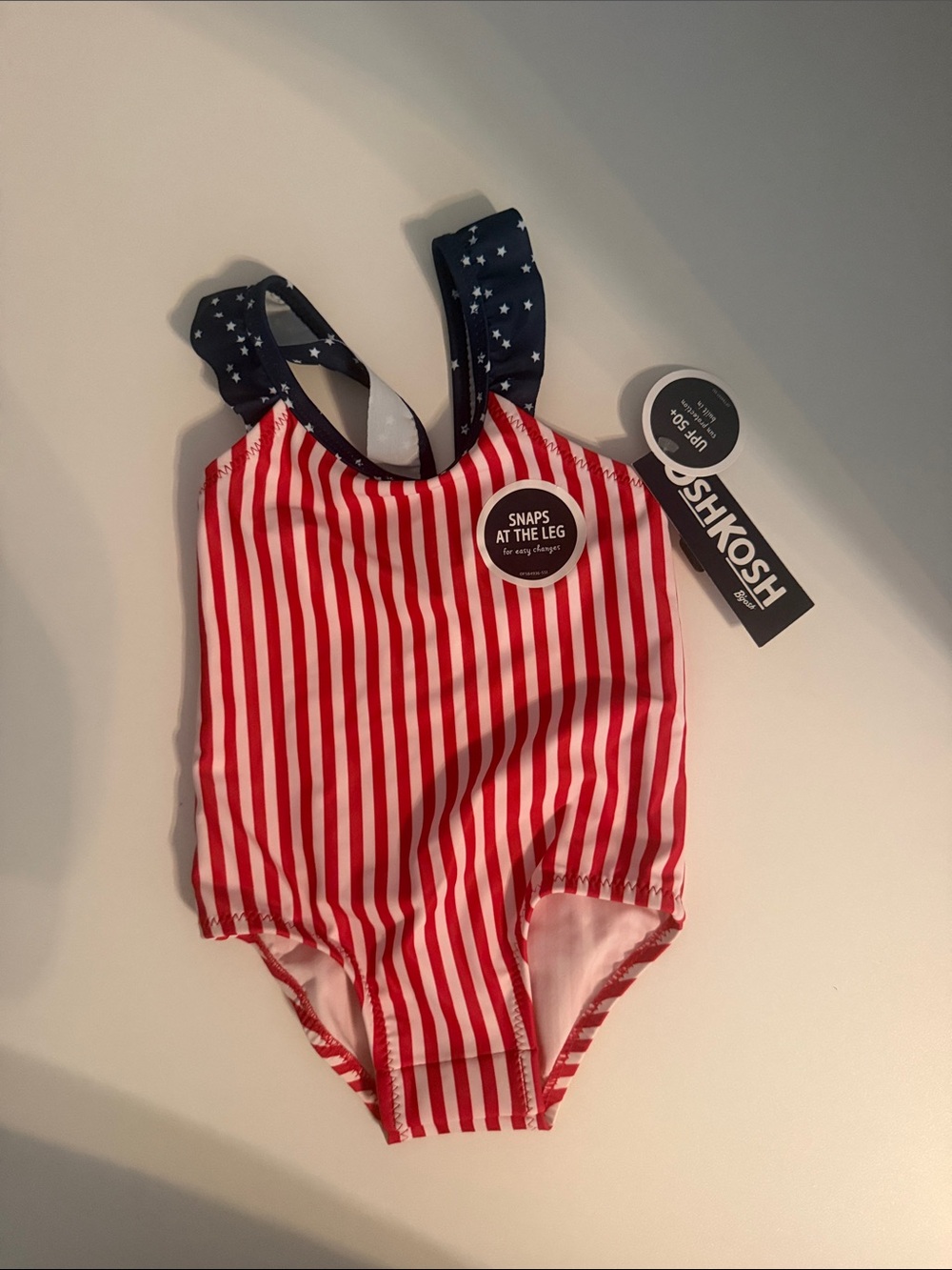 OshKosh B'gosh Red & White Stripe One-Piece Swim with Navy Star Straps